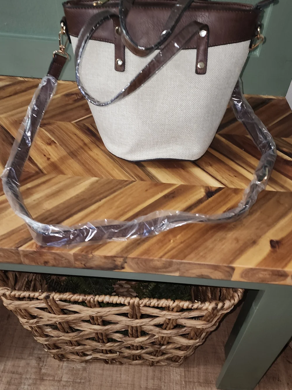 Neutral Beige and Brown Tote with Gold Accents - Women's Everyday Bag